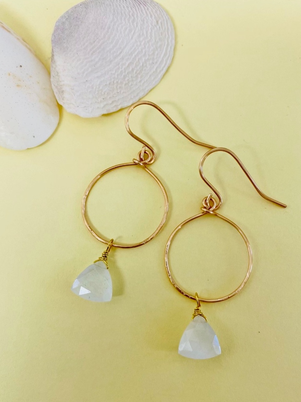 Handcrafted Hoop Earrings with White Monalisa Gem
